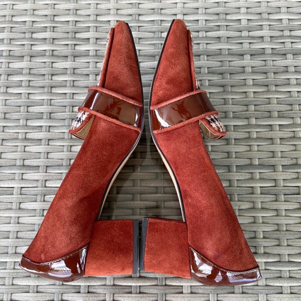 Alex Marie Phaidia Suede Houndstooth Block Heel Pumps Size 8.5 Maroon Brown - Picture 3 of 11